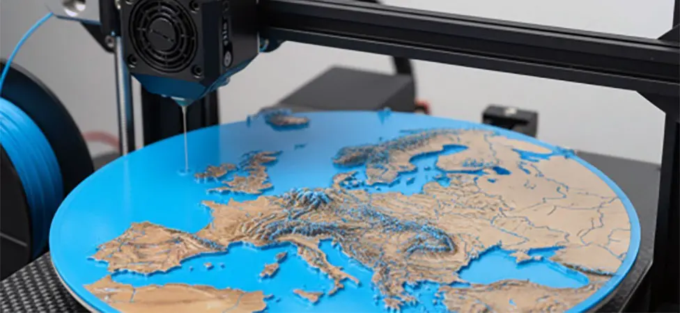 En 3D-skrivare tillverkar en Europakarta