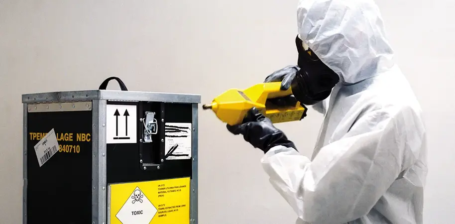 Forskare i skyddsdräkt